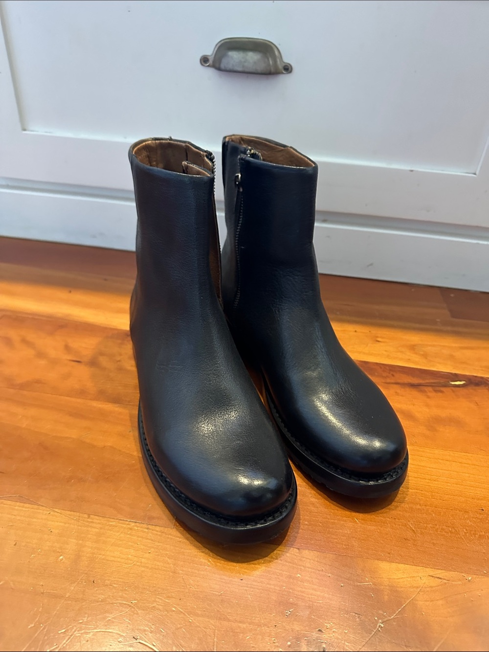 Frye Black Leather Side-Zip Ankle Booties
